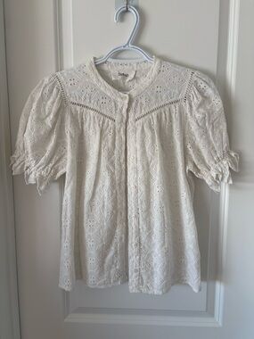 ba&sh Ivory Eyelet Button-Front Puff Sleeve Blouse